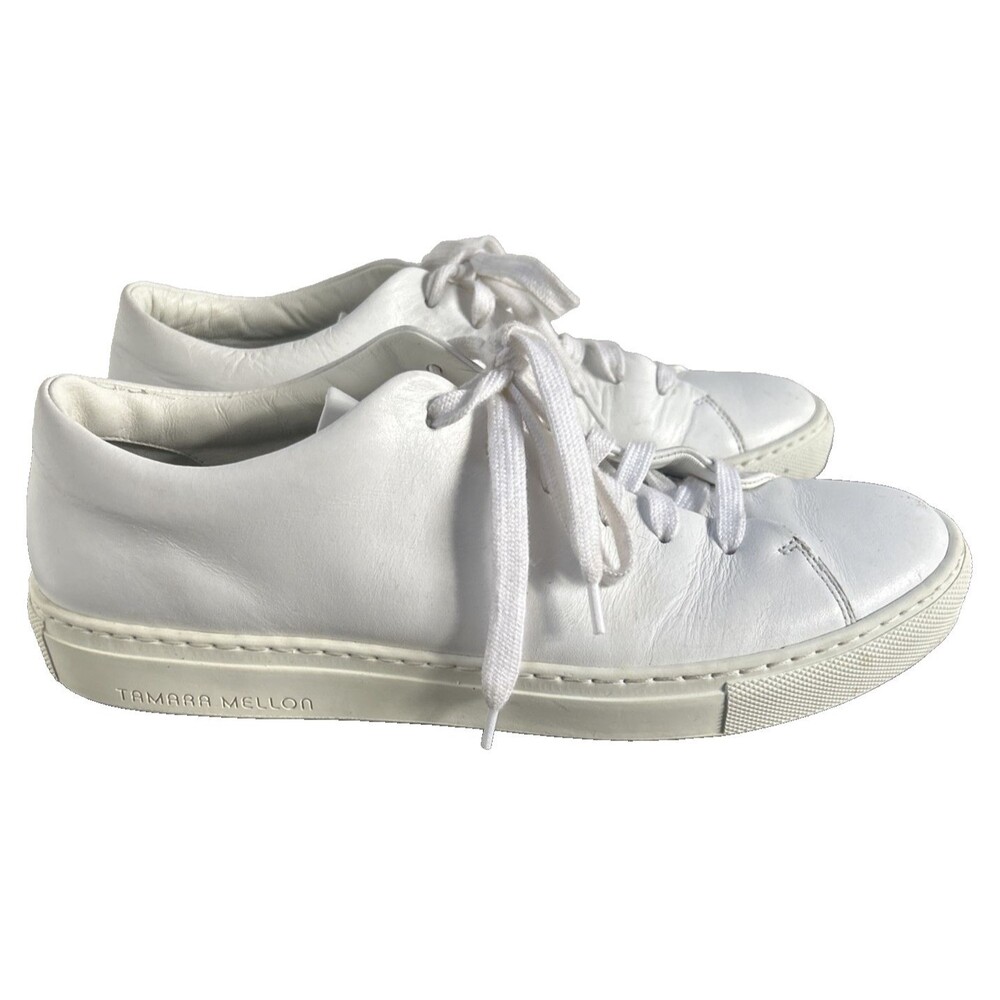 TAMARA MELLON OMW Woman Designer Sneakers White Calfskin Leather Italy  Sz 8.5